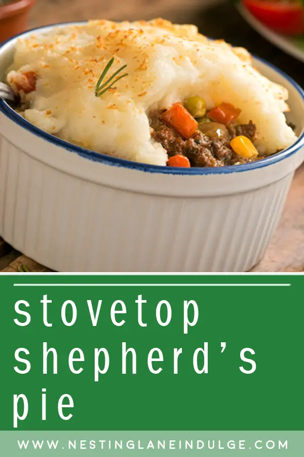 Graphic for Pinterest of Quick and Easy Stovetop Shepherd's Pie Recipe