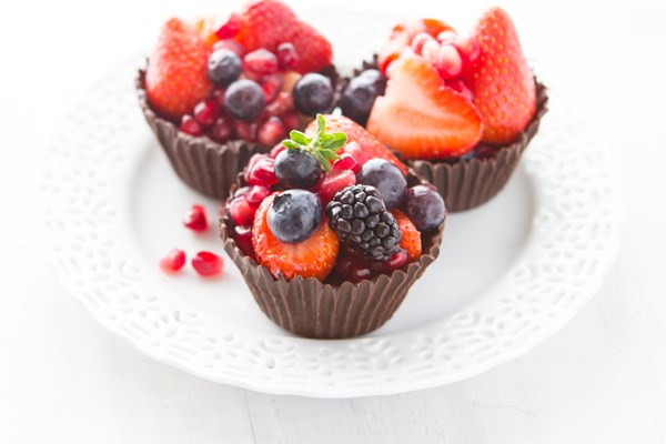 Easy Chocolate Berry Cups on a white plate