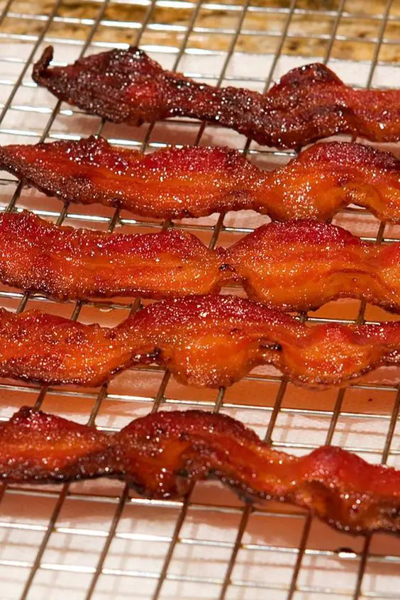 Maple Brown Sugar Candied Bacon  on a wire cooling rack
