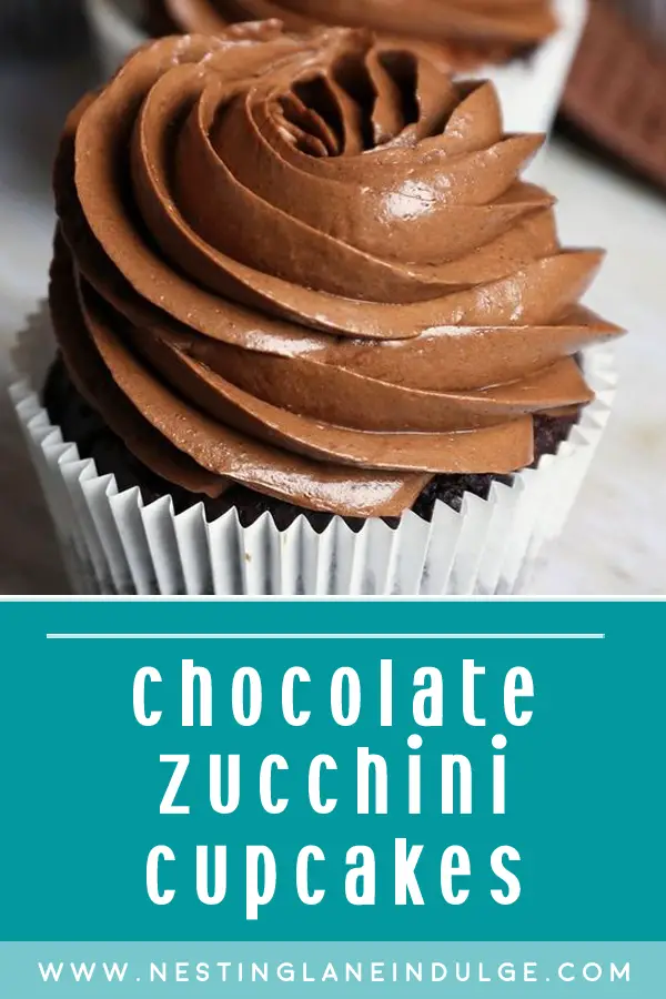 Graphic for Pinterest of Chocolate Zucchini Cupcakes with Chocolate Frosting Recipe