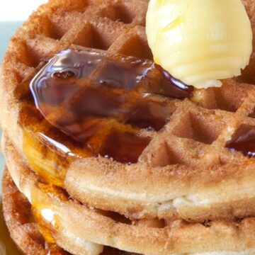 Cider Syrup Topped Pumpkin Waffles Recipe.