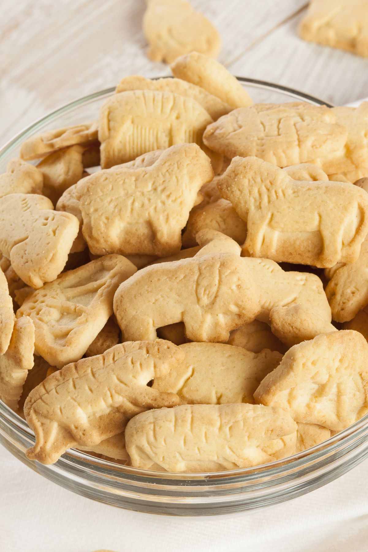 Closeup of a pile of animal crackers.