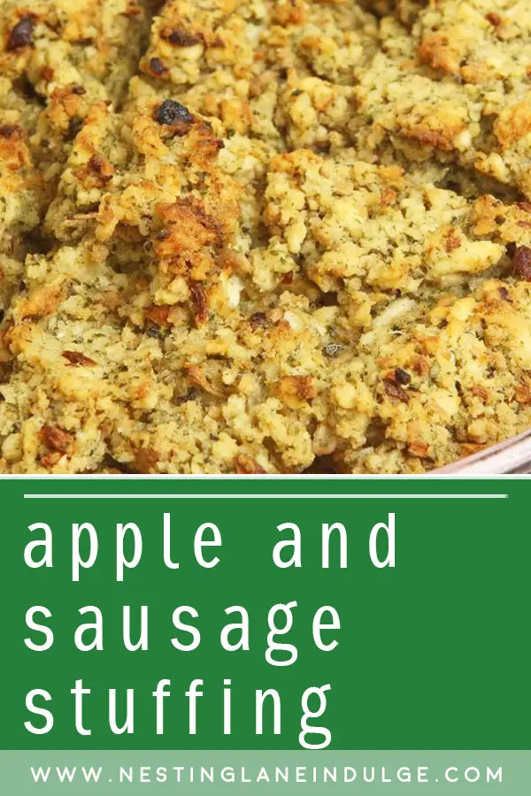 Graphic for Pinterest of Apple and Sausage Stuffing Recipe