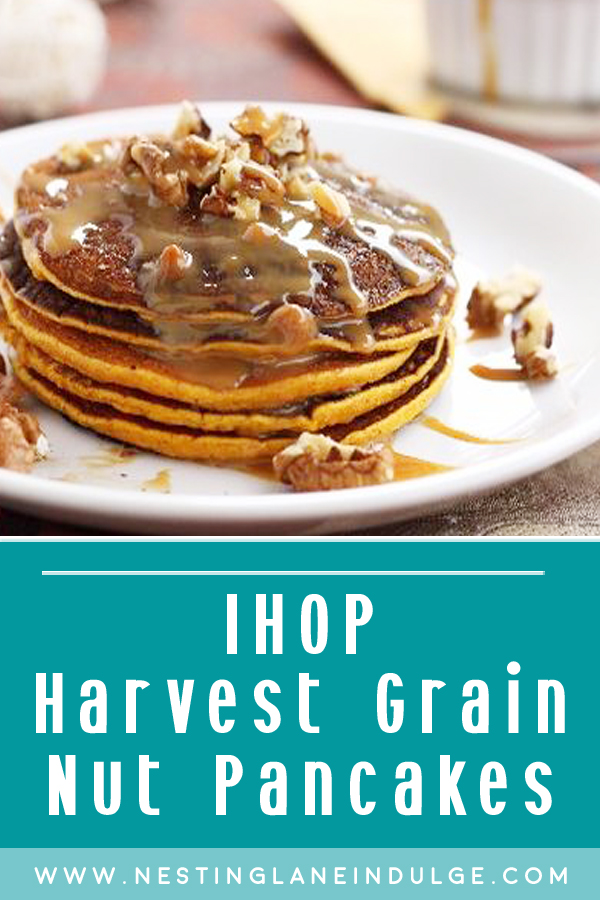 Graphic for Pinterest of Copycat Harvest Grain Nut IHOP Pancakes Recipe
