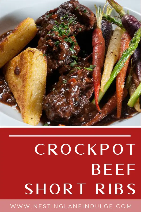 Graphic for Pinterest of Crockpot Beef Short Ribs: A Tender and Flavorful Dinner Idea.
