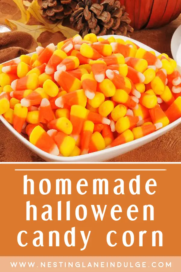 Graphic for Pinterest of Homemade Halloween Candy Corn Recipe