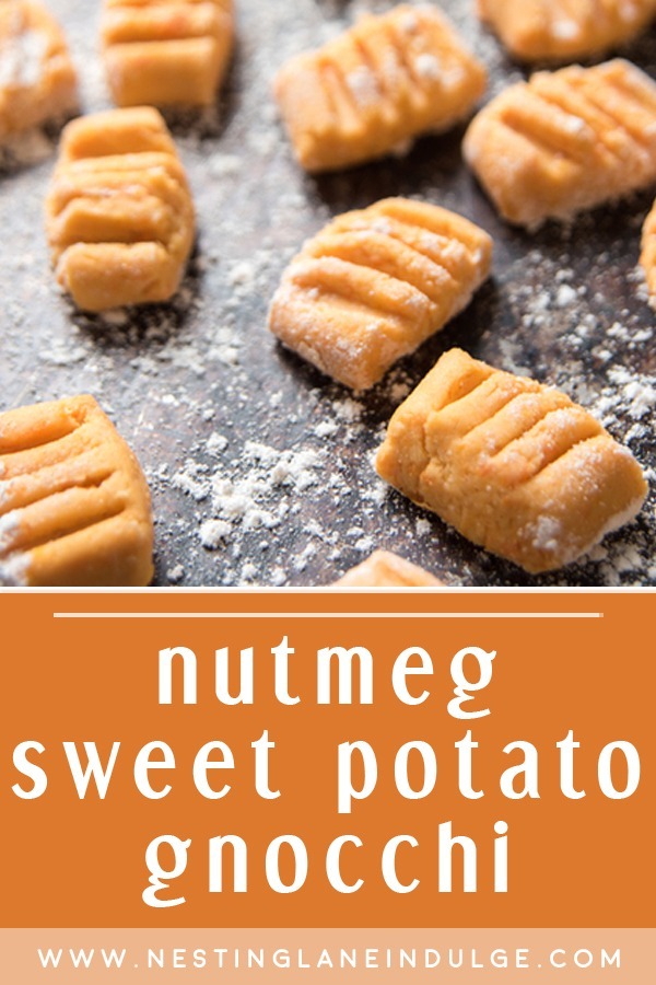 Graphic for Pinterest of nutmeg sweet potato gnocchi