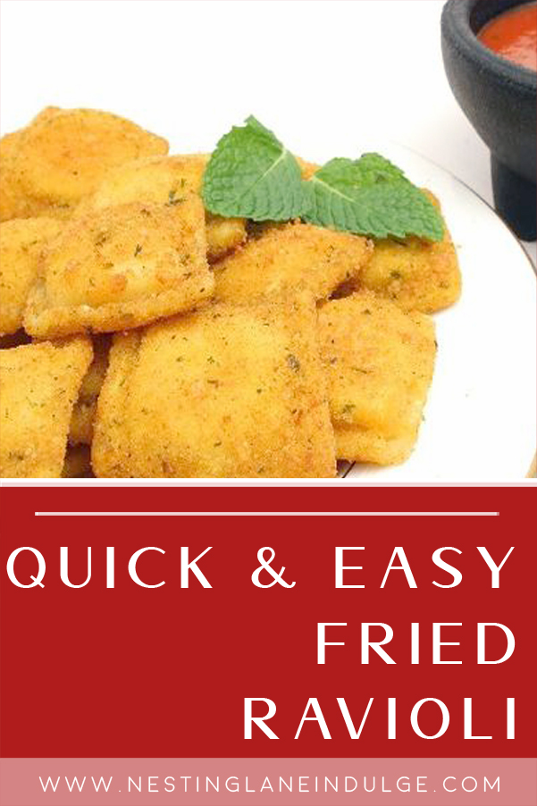 Graphic for Pinterest of Quick and Easy Fried Ravioli Recipe.