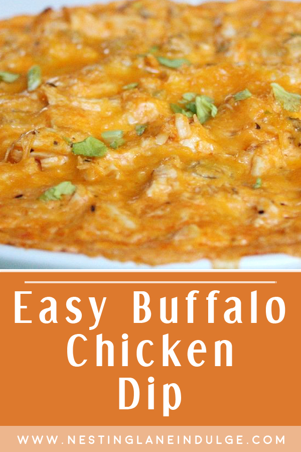 Graphic for Pinterest of Easy Buffalo Chicken Dip Appetizer.