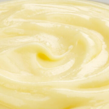 Closeup of Easy Vanilla Pudding in a white bowl.