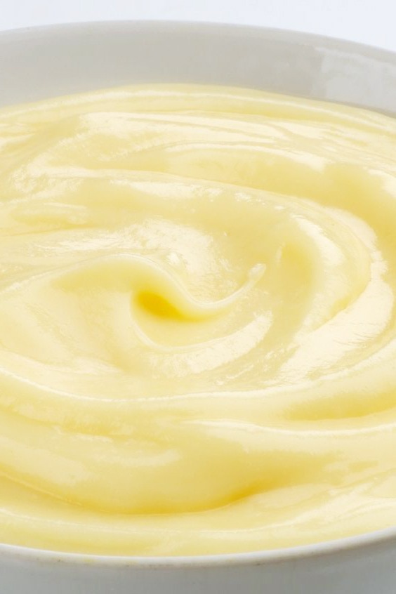 Closeup of Easy Vanilla Pudding in a white bowl.