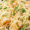 Closeup of Shrimp and Pasta with Lemon Sauce.