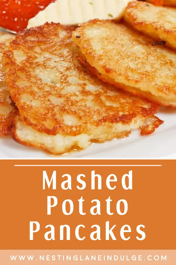 Graphic for Pinterest of Quick and Easy Mashed Potato Pancakes Recipe
