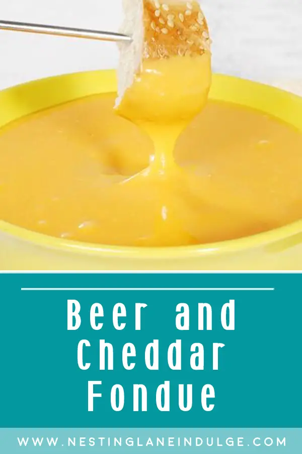 Graphic for Pinterest of Quick and Easy Beer and Cheddar Fondue Recipe.