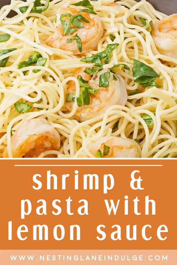 Graphic for Pinterest of Shrimp and Pasta with Lemon Sauce Recipe.