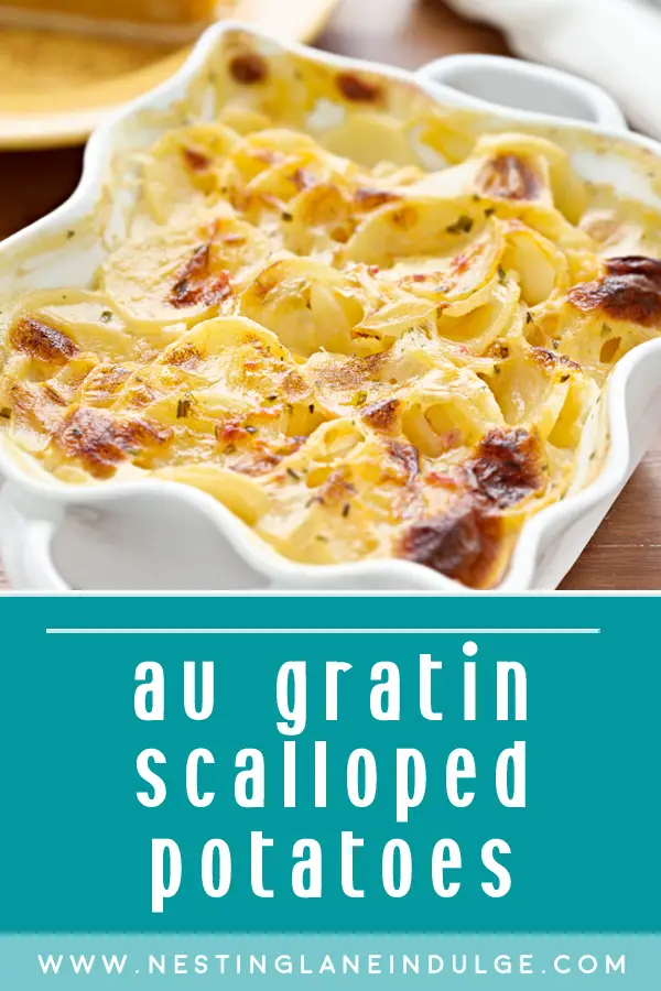 Graphic for Pinterest of Best Au Gratin Scalloped Potatoes Recipe.
