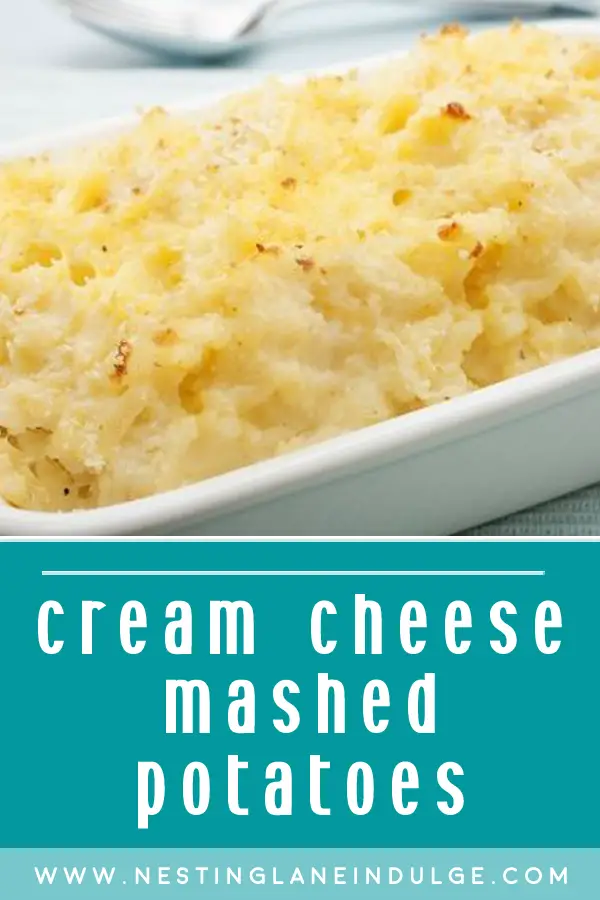 Graphic for Pinterest of Easy Cream Cheese Mashed Potatoes Recipe.