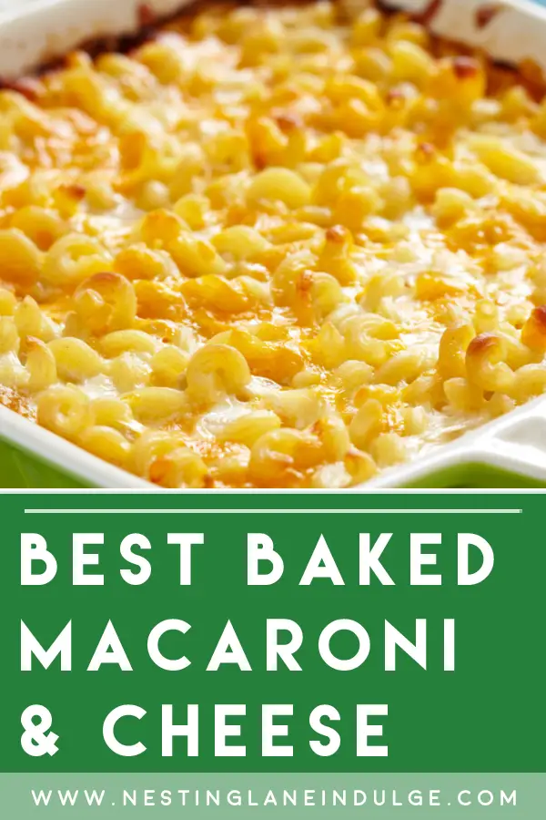 Graphic for Pinterest of Best Baked Macaroni and Cheese Recipe.