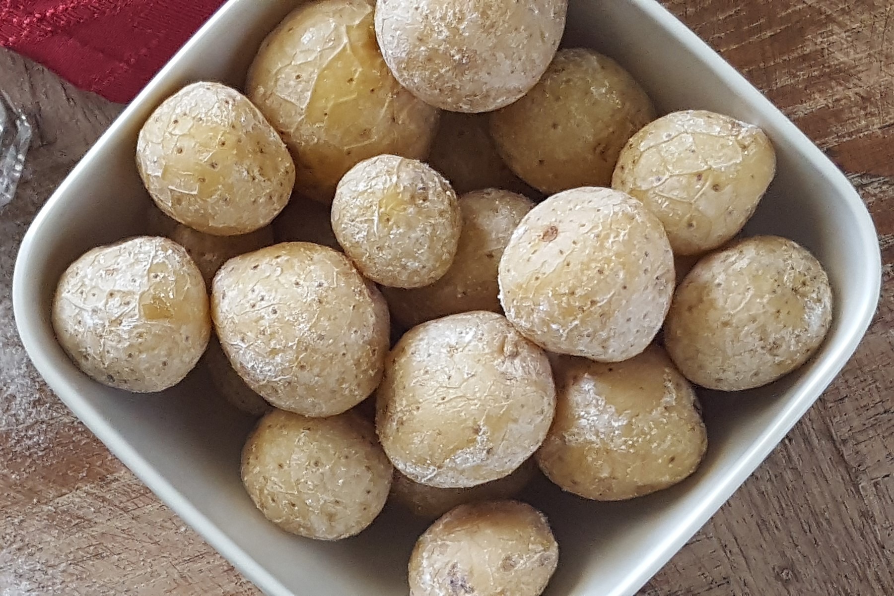 Easy Salt Potatoes from Syracuse, NY in a square white bowl.