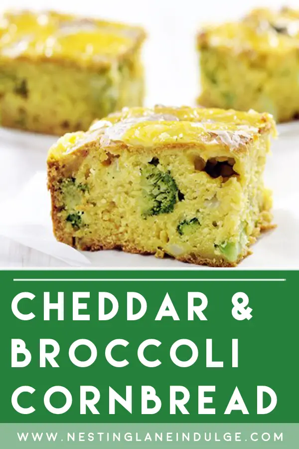 Graphic for Pinterest of Simple Cheddar and Broccoli Cornbread Recipe.
