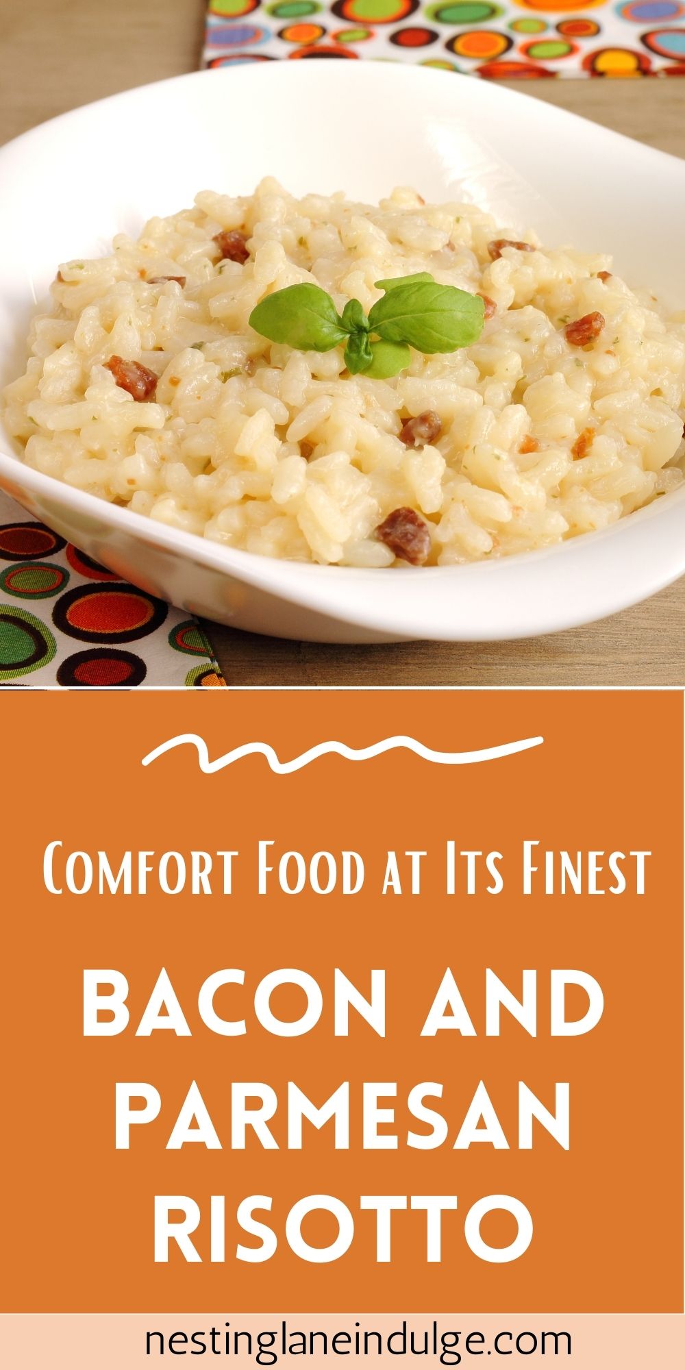 Graphic for Pinterest of Bacon and Parmesan Risotto (Comfort Food at Its Finest) Recipe.