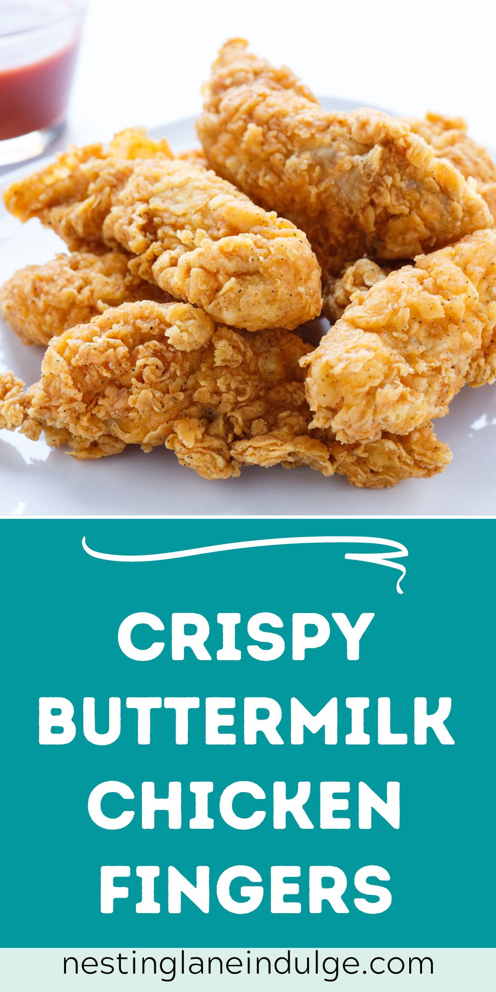 Graphic for Pinterest of Crispy and Delicious Buttermilk Chicken Fingers Recipe.