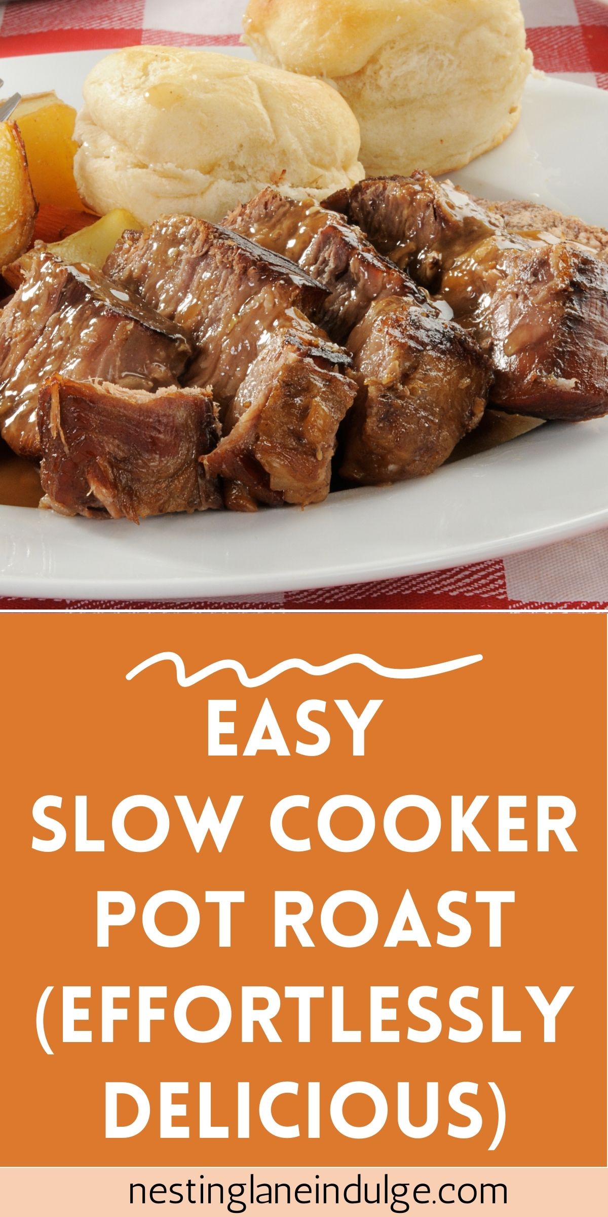 Graphic for Pinterest of Easy Slow Cooker Pot Roast (Effortlessly Delicious) Recipe.