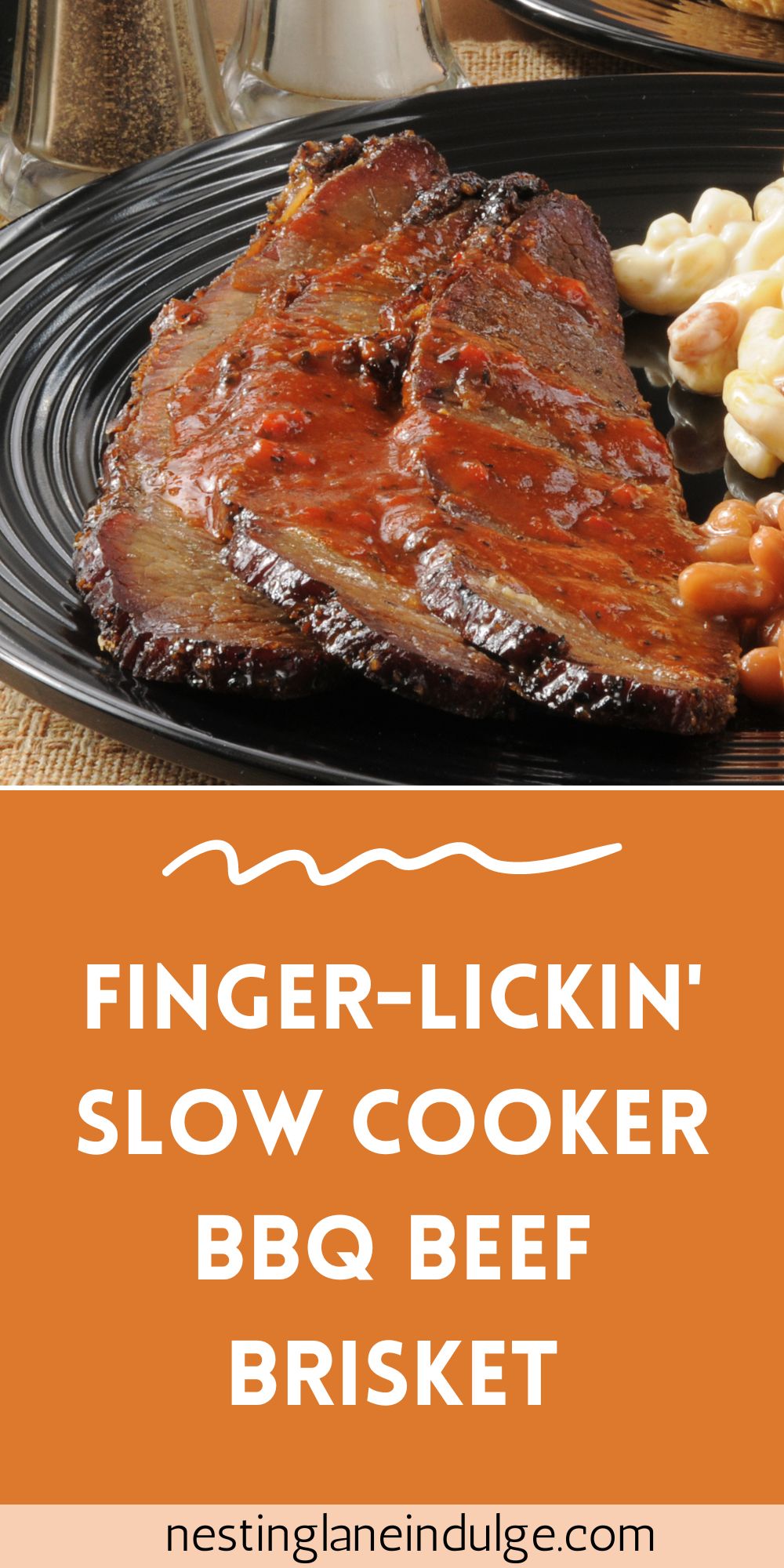 Graphic for Pinterest of Finger-Lickin' Slow Cooker BBQ Beef Brisket Recipe
