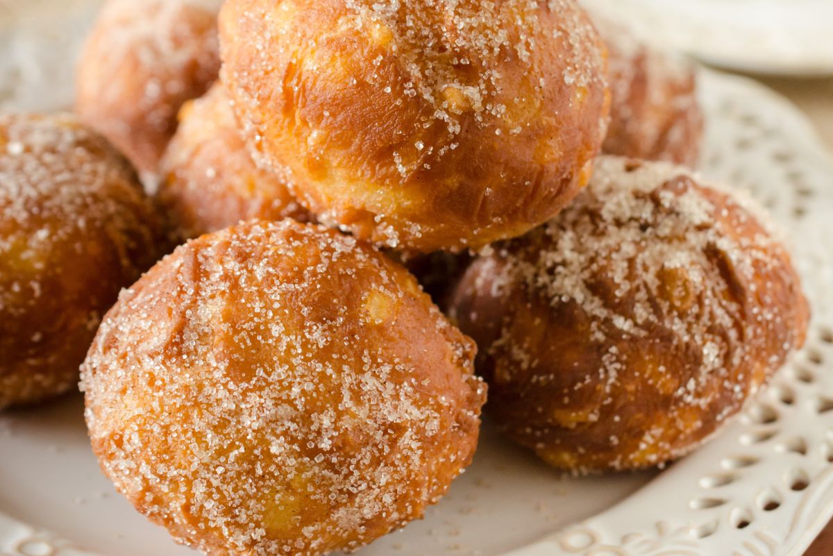 Closeup of Homemade Fried Applesauce Doughnuts.