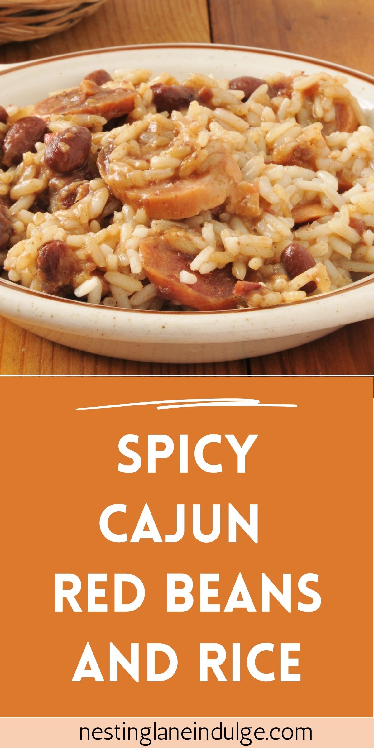 Graphic for Pinterest of Cajun Red Beans and Rice Recipe.