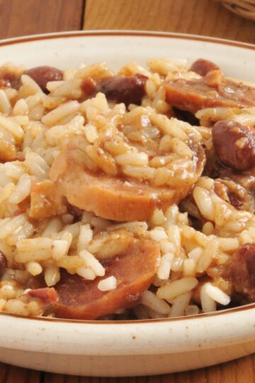 Closeup of Cajun Red Beans and Rice.