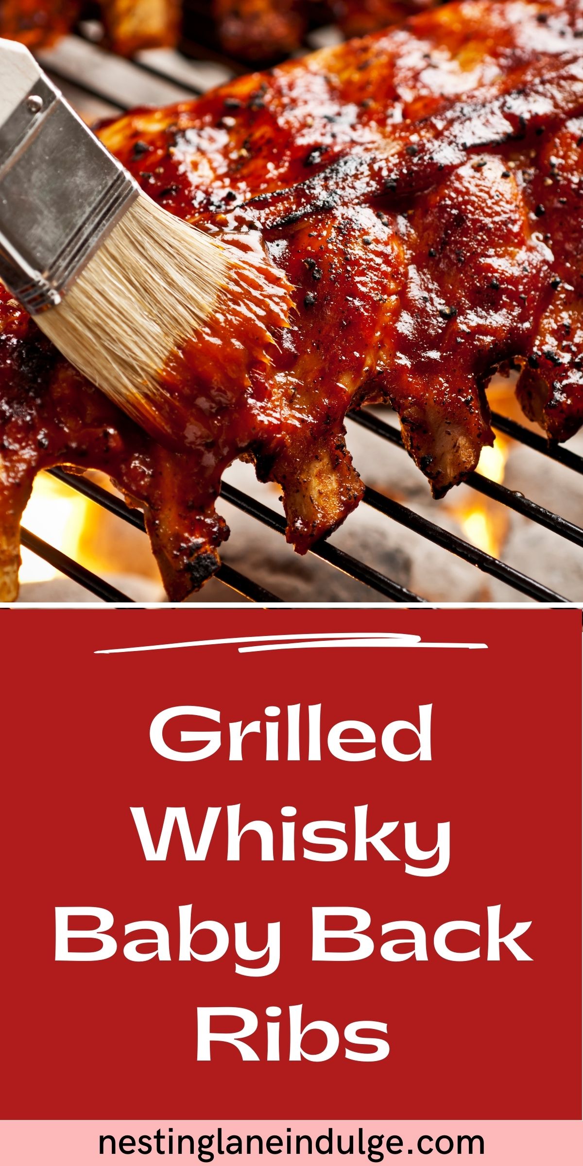 Graphic for Pinterest of Grilled Whisky Baby Back Ribs Recipe.