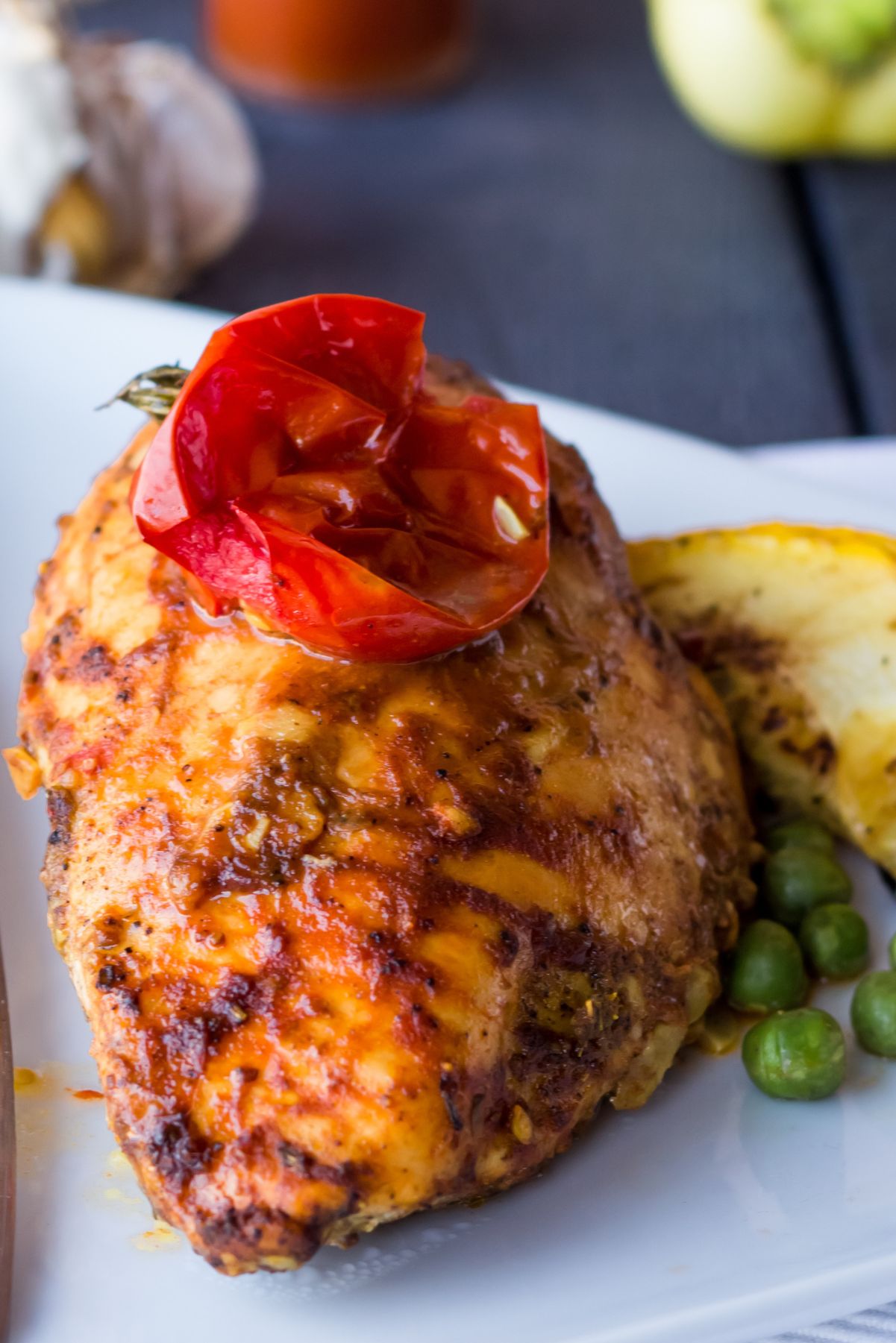 Closeup of Quick and Easy Chicken Lazone on a white plate.