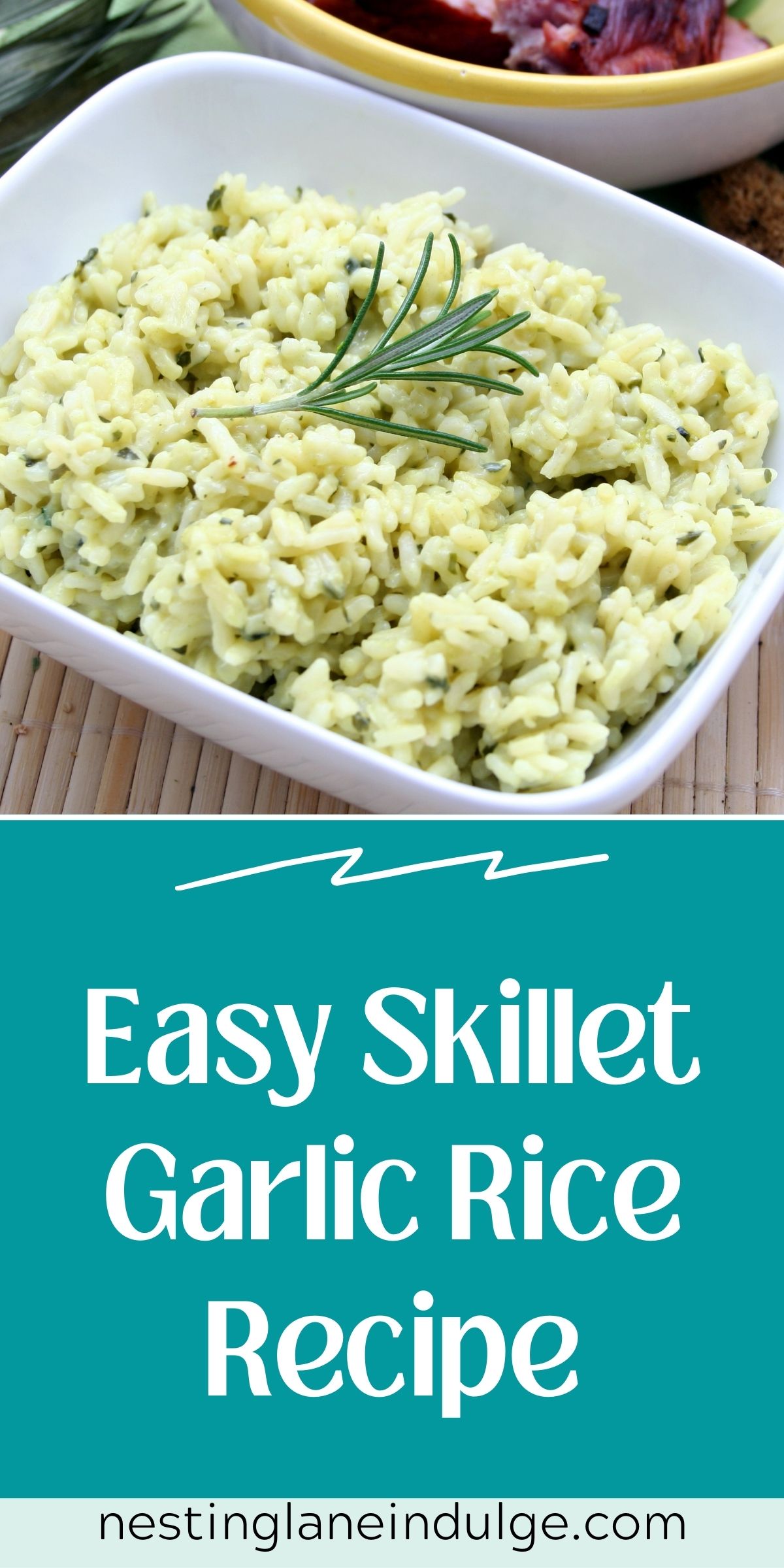 Graphic for Pinterest of Easy Skillet Garlic Rice Recipe.