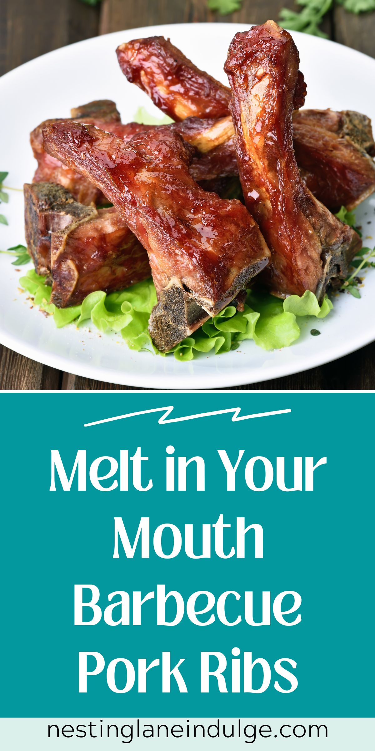 Graphic for Pinterest of Melt in Your Mouth Barbecue Pork Ribs Recipe.