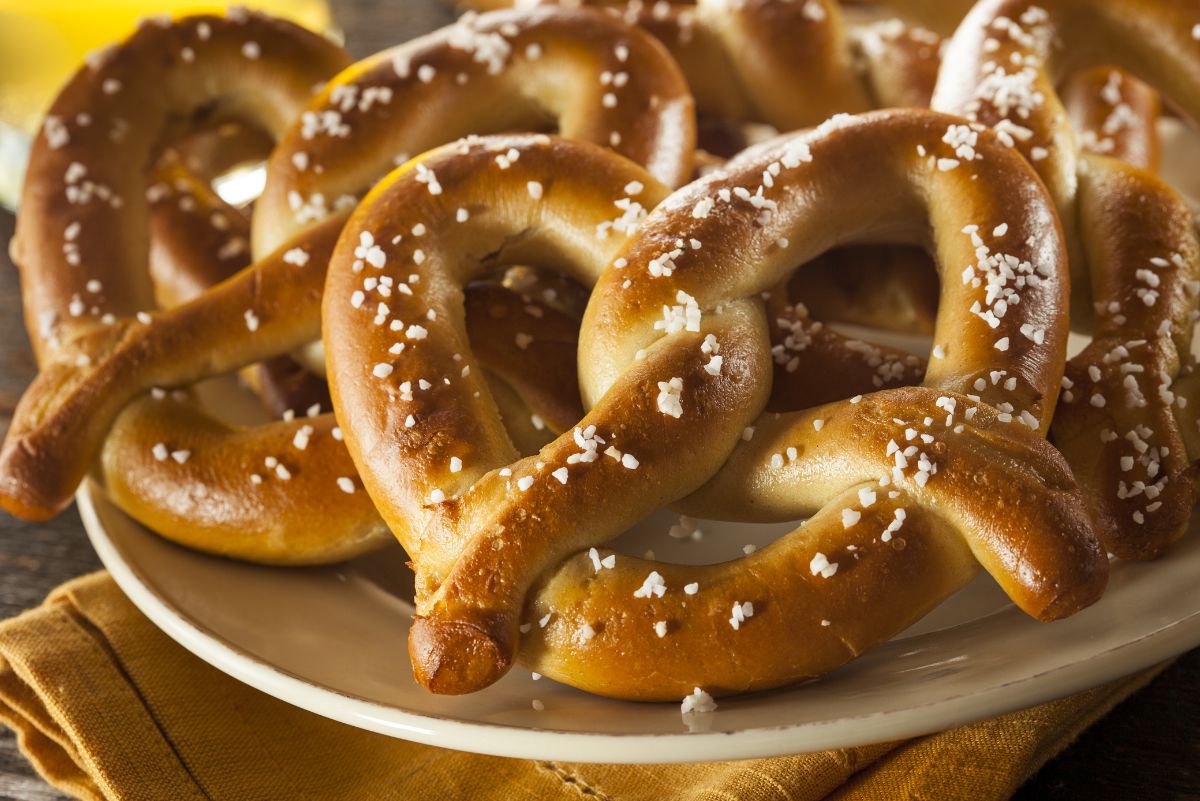 Copycat Auntie Anne's Soft Pretzels on a white plate.