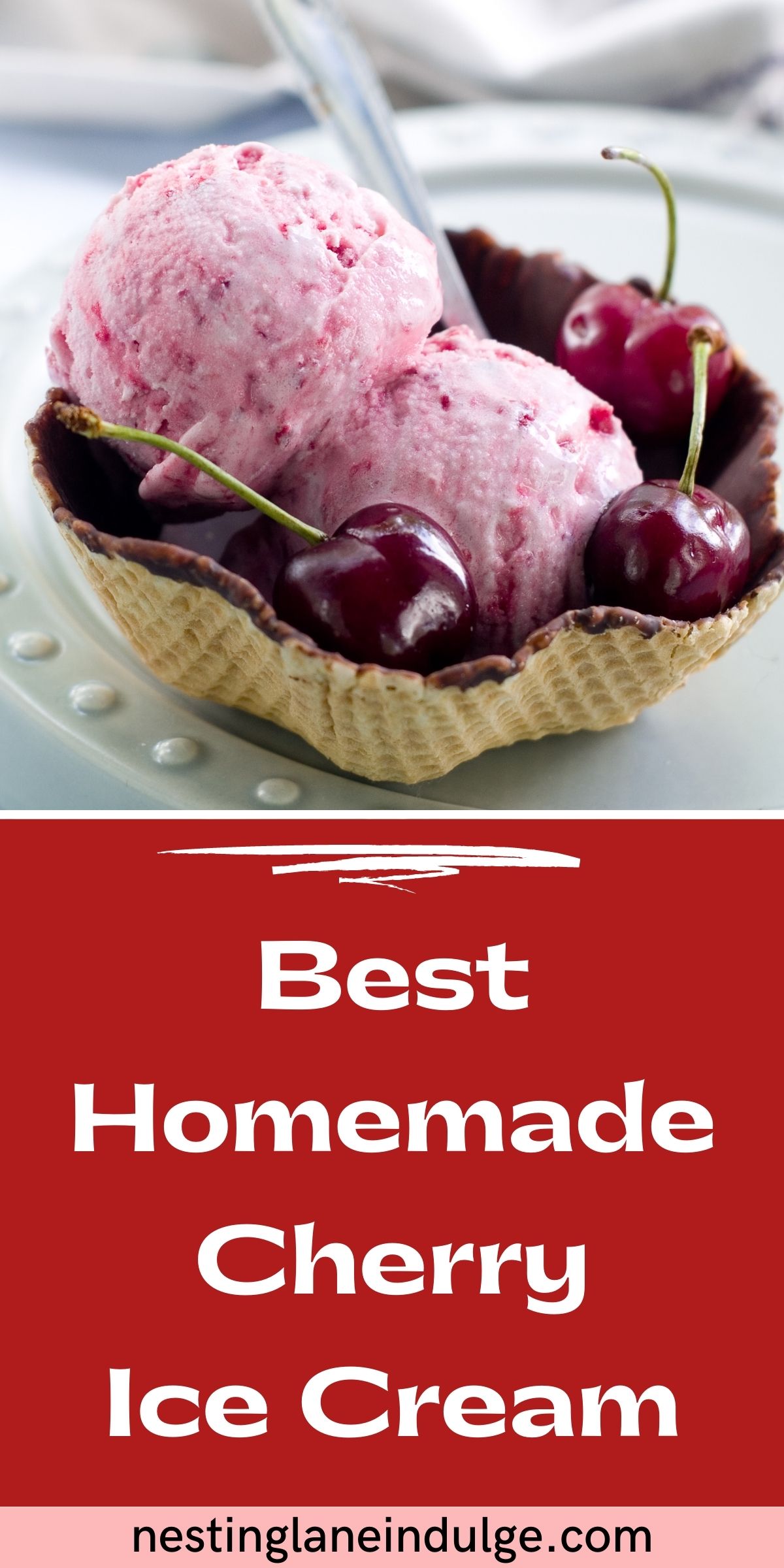 Graphic for Pinterest of Homemade Cherry Ice Cream Recipe.