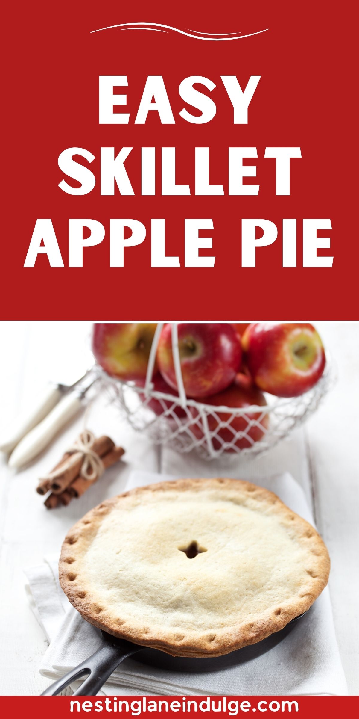 Graphic for Pinterest of Easy Skillet Apple Pie Recipe.