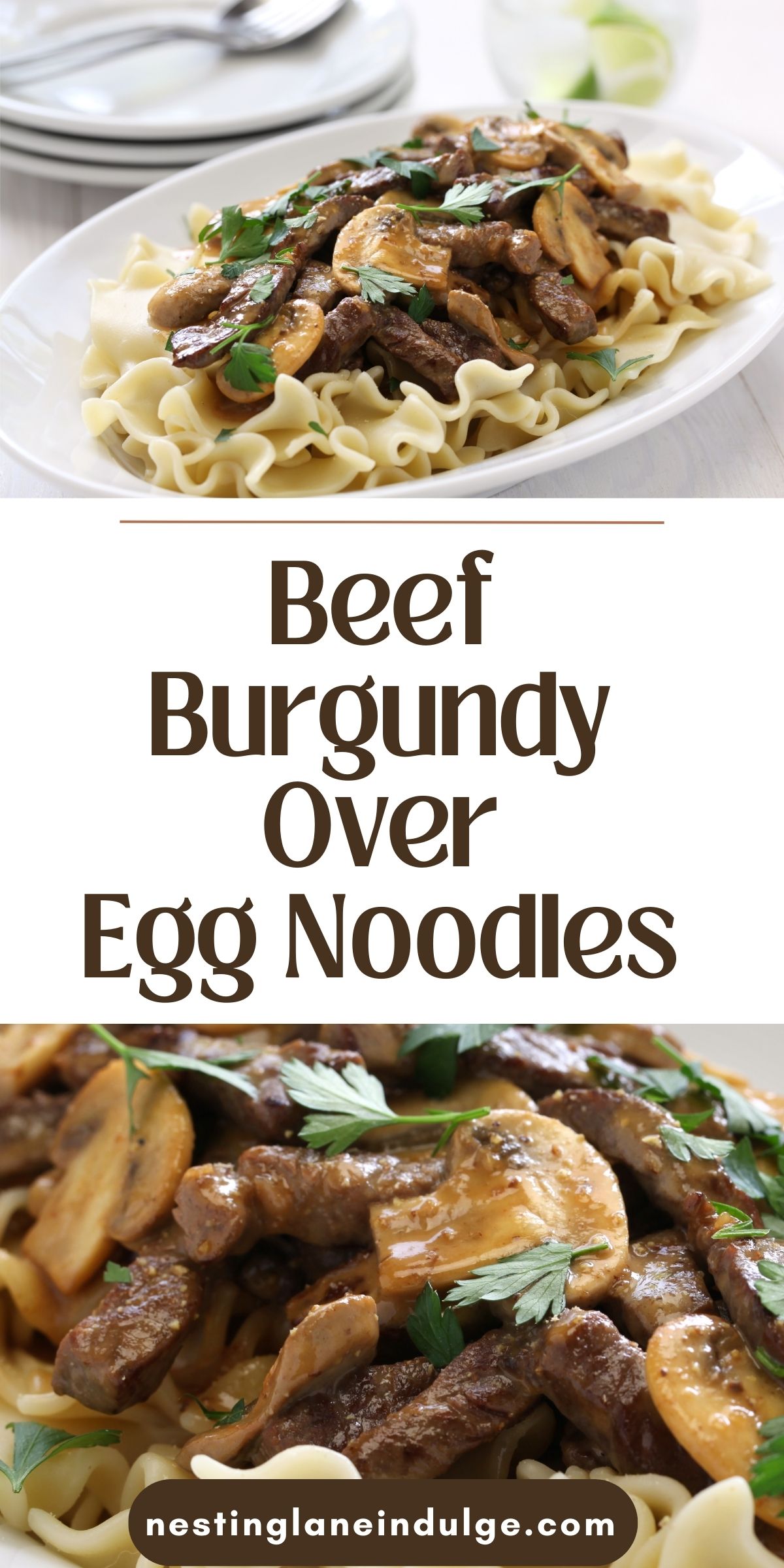 Beef Burgundy Over Egg Noodles Graphic.